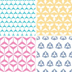 Four abstract geraldic geometric pink seamless patterns set