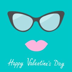 Women's glasses and lips Flat design Happy Valentines Day card