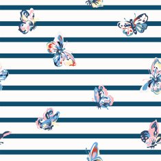 Vintage seamless pattern with stripes and butterflies