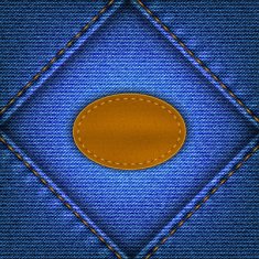Jeans background with a leather label N4