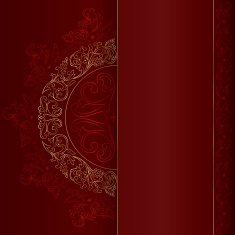 Vintage frame with gold floral elements on red background