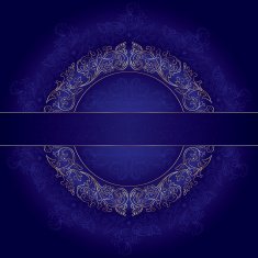 Gold frame with vintage floral elements on violet background