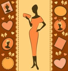 Vintage silhouette of girl on retro background Vector