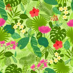 Seamless pattern with tropical plants leaves and flowers N2