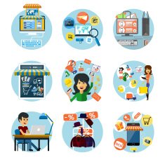 Set of flat online shopping and banking concepts