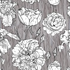 Seamless pattern with roses pen and ink