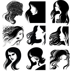 Vector set of closeup portraits - beautiful woman