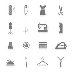Sewing equipment icons set black N2