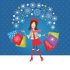 Young cute girl with Christmas or New Year's purchases