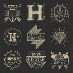 Vintage hand drawn hipster labels set 1 on dark