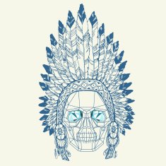 Conceptual polygonal human skull in native american indian chief headdress