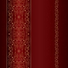 Gold floral vintage seamless pattern on red Vector background N2