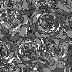 seamless background with monochrome black and white flowers