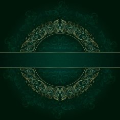 Gold frame with vintage floral elements on green background