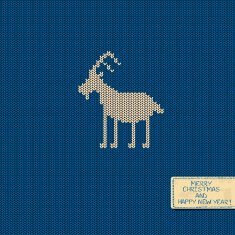 Knitted pattern card with funny goat