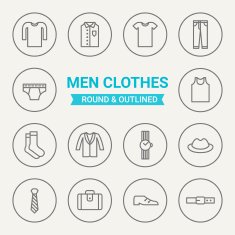Set of round and outlined men clothing icons