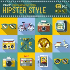 Hipster style design square icon set Trendy illustrations