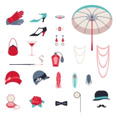 Retro personal accessories icons and objects of 1920s style N2