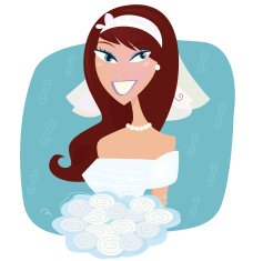 Wedding portrait happy bride in white dress