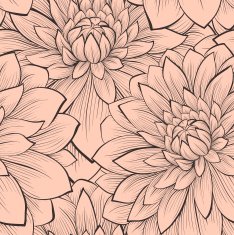 Beautiful seamless pattern with blooming dahlias closeup