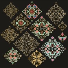Set of decorative elements in oriental style (vector) N11