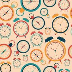 Seamless pattern with retro alarm clocks and pocket watches