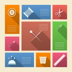 Colored vector icons for sewing supplies with place text