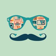 Colorful hipster sunglasses with tape recorders and cassettes