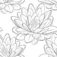 Beautiful monochrome black and white seamless pattern with lotus flowers N2
