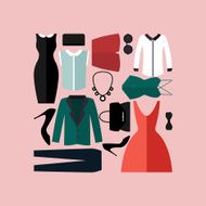 Clothing icons set shopping elements flat design vector