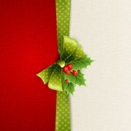 Holiday background with green polka dots bow and holly N2