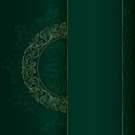 Vintage frame with gold floral elements on green background