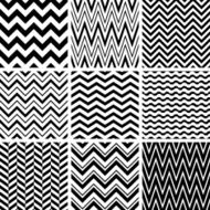 Set of black and white chevron seamless patterns