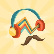 Design with headphones and mustache in hipster style