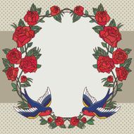 Old school frame with roses and birds N4