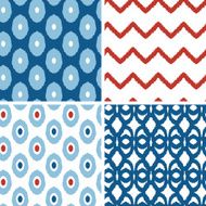 Set of blue and red ikat geometric seamless patterns backgrounds