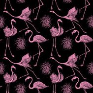 Vintage style beautiful background with pink flamingos