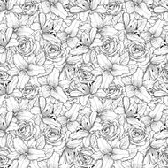 Beautiful seamless background with black and white lily roses