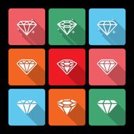 Diamond Icons Set with Long Shadow
