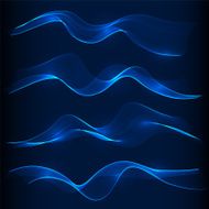 Set of blue smoke wave in dark background