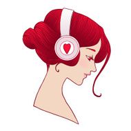 Young woman&#039;s head with headphones vector illustration Profile