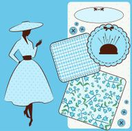 Vintage sewing elements with woman&#039;s silhouette N4
