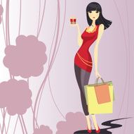 Lady Shopping with floral background