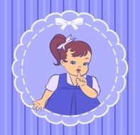 Vintage cartoon little girl on the ornate background Vector N2