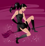 Sexy witch flying with her broom