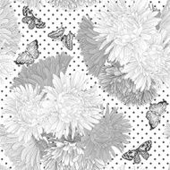 Beautiful monochrome black and white seamless background with flowers N16