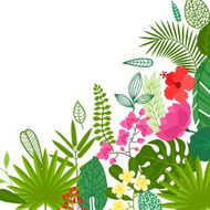 Background of stylized tropical plants leaves and flowers N4