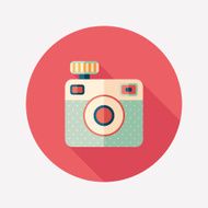 Hipster camera flat round icon with long shadows