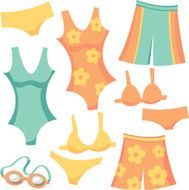 Retro Cartoon Swimwear Shorts Tank Bikini and Goggles