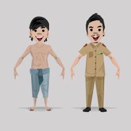 asian countryside and government officer character -vector illustration